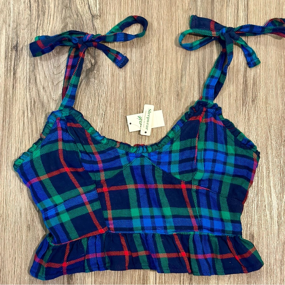 Aerie Sleepwear Blue Flannel Ruffle Pajama Tank Top SIZE SMALL